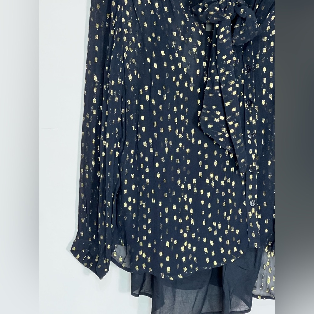 Anthropologie NWT Sheer Metallic Neck Tie Blouse XL - Picture 3 of 12